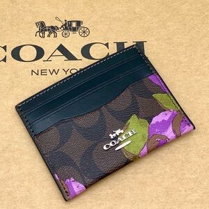 Coach Brown and Purple Floral Card Holder